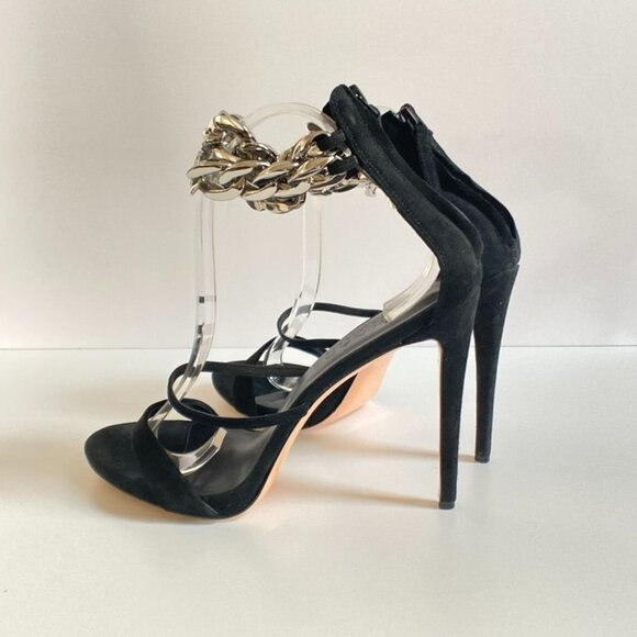 AMINAH ABDUL JILLIL Black Suede Ankle Strap Heels With Silver Chain Detail, size - Picture 5 of 10